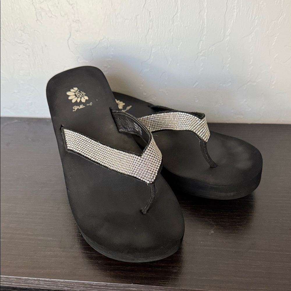 Yellow Box | Women's Black Sandals With Rhinestone  | Size 8